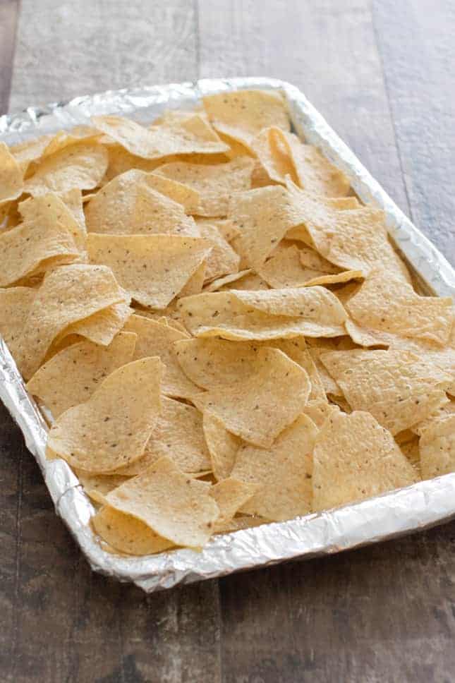tortilla chips on baking dish
