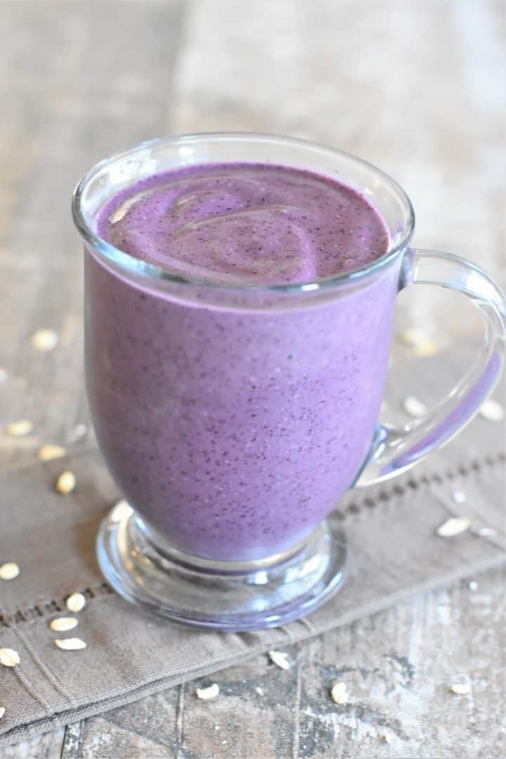 front view of smoothie in a glass mug
