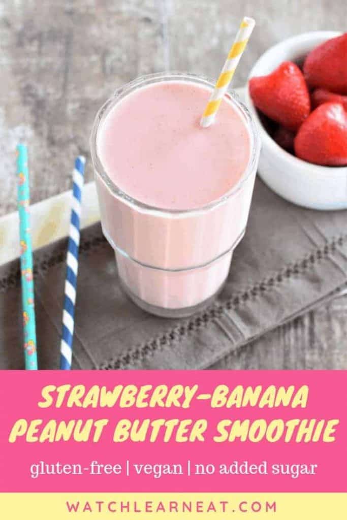 pin showing smoothie in a glass with straw in it and text overlay