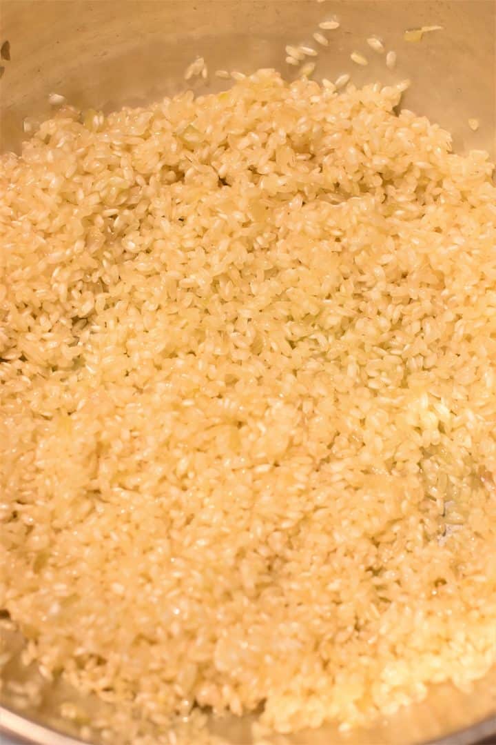 rice added to the pan