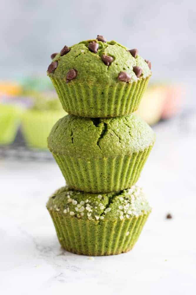 Three green muffins stacked