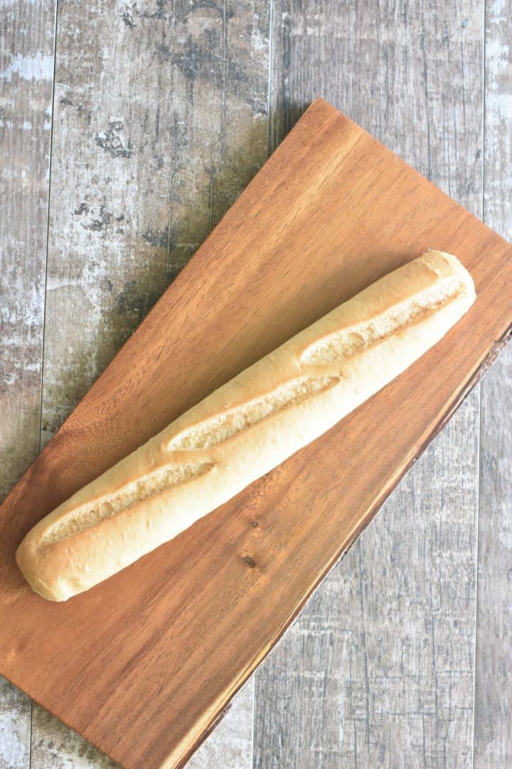 baguette on a cutting board