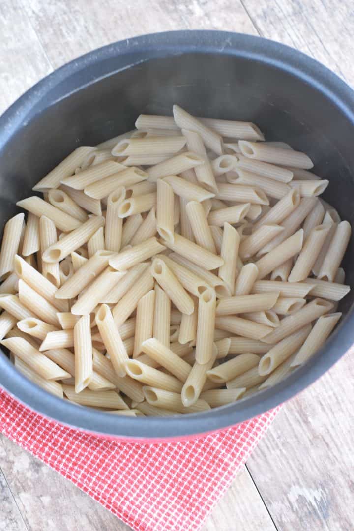 Cooked pasta added back to pot