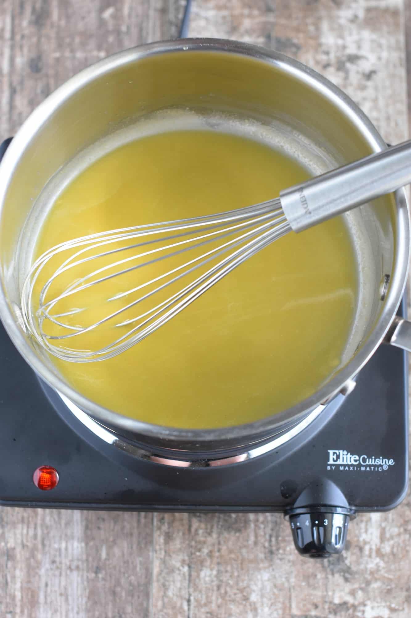 Chickpea flour whisked into the olive oil