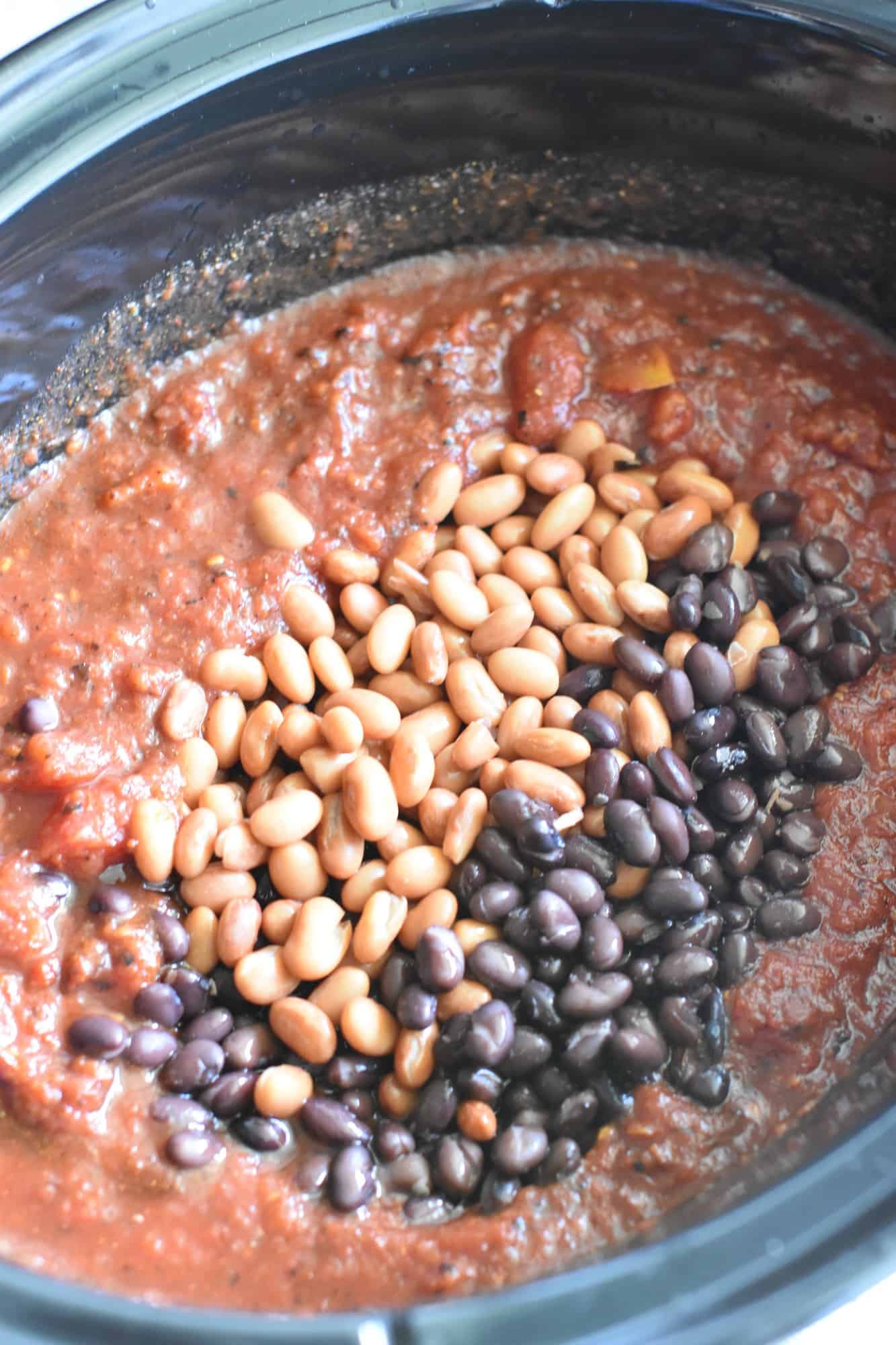 beans added to slow cooker