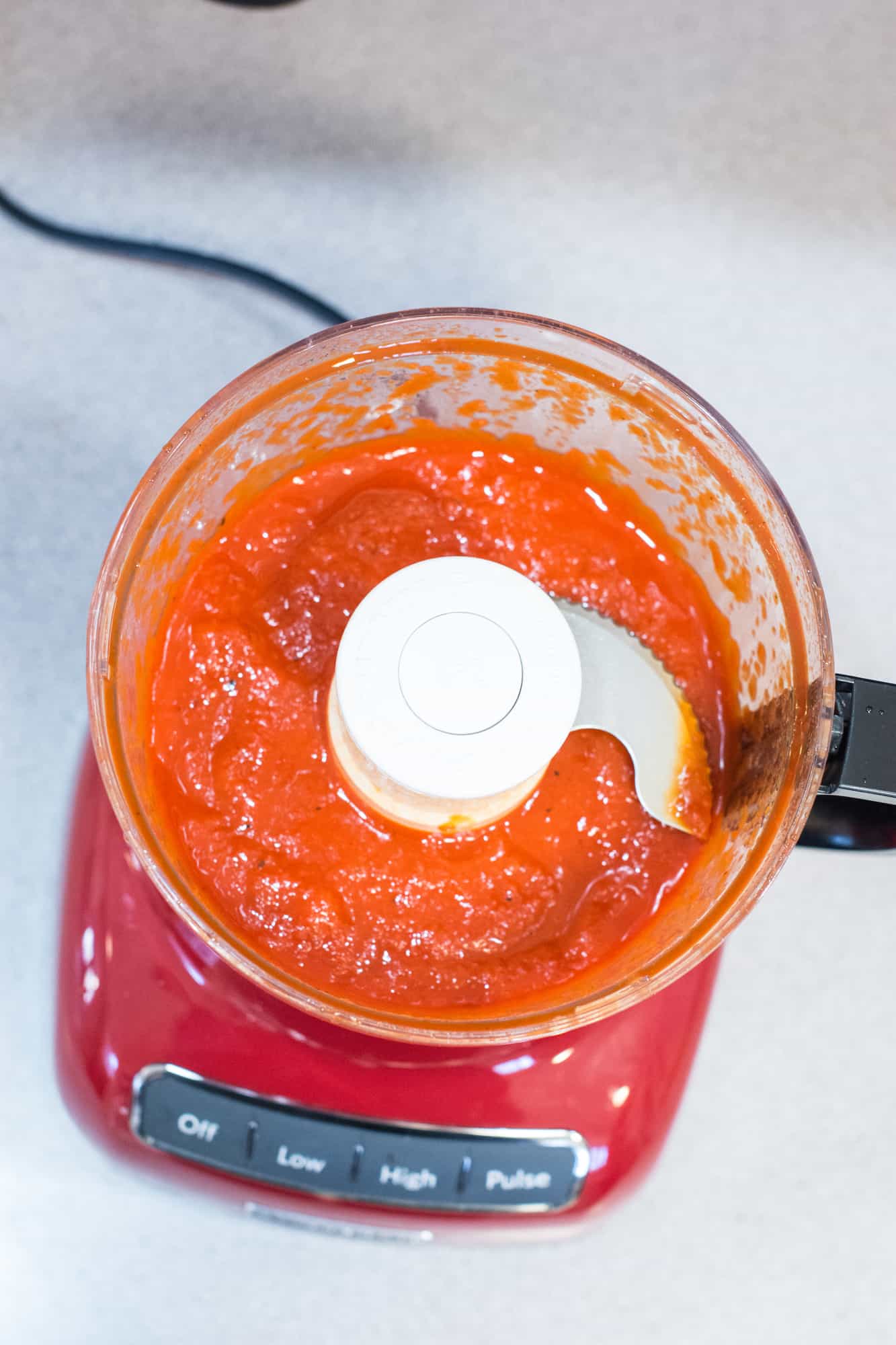 roasted red peppers pureed in food processor