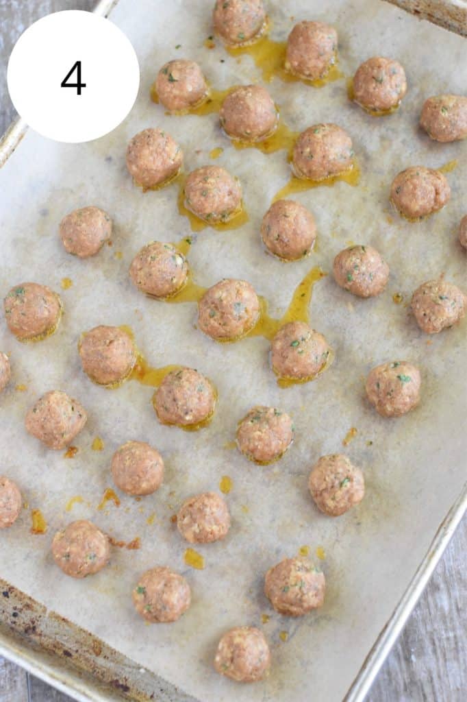 cooked vegan meatballs on a baking sheet