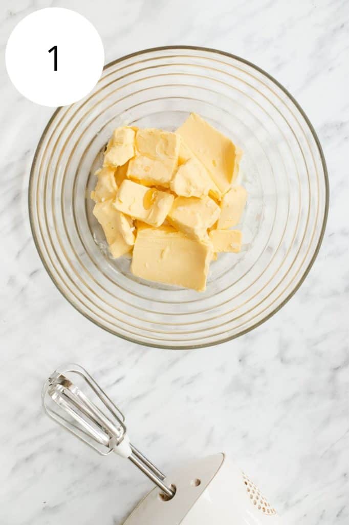 vegan butter and vanilla extract in mixing bowl