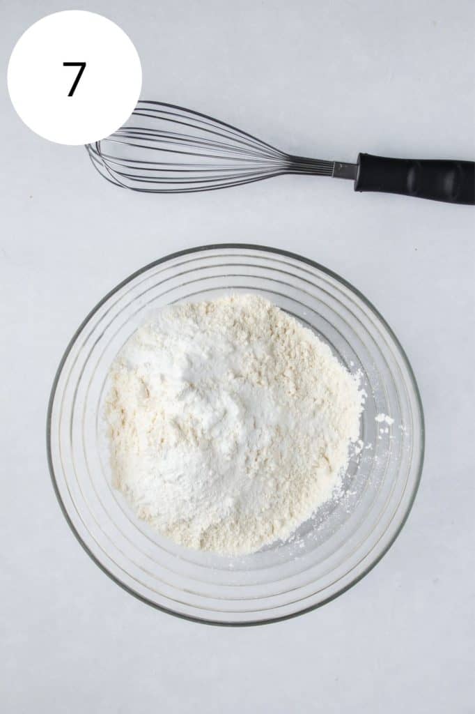 flour, baking soda, baking powder, xanthan gum and salt in a mixing bowl