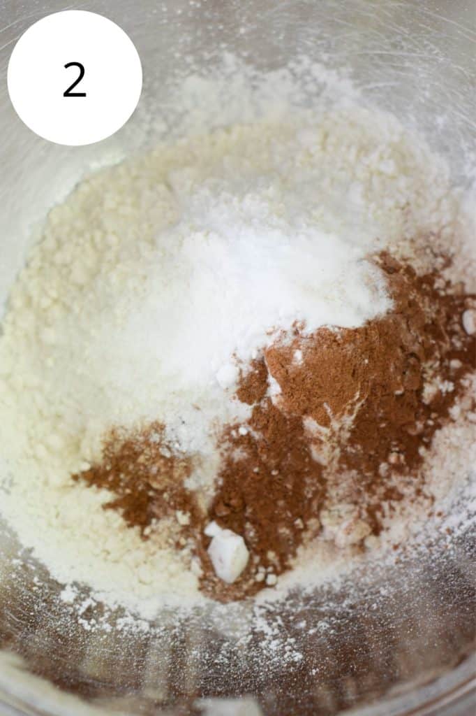 flour, baking soda, salt and cinnamon in mixing bowl