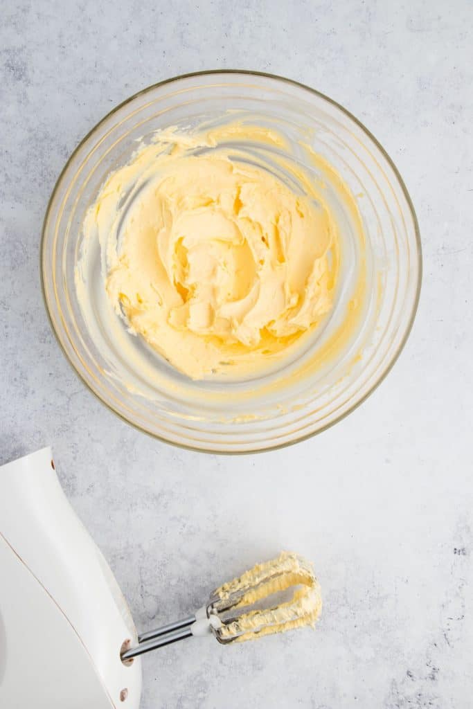 vegan butter in mixing bowl after being whipped
