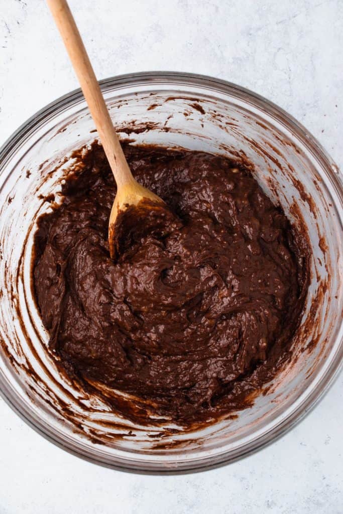 brownie batter after dry and wet ingredients mixed together