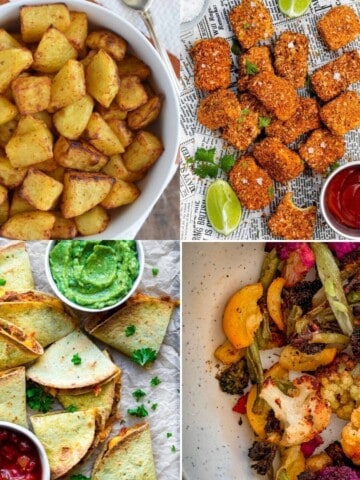 Collage of four different vegan air fryer recipes for every meal