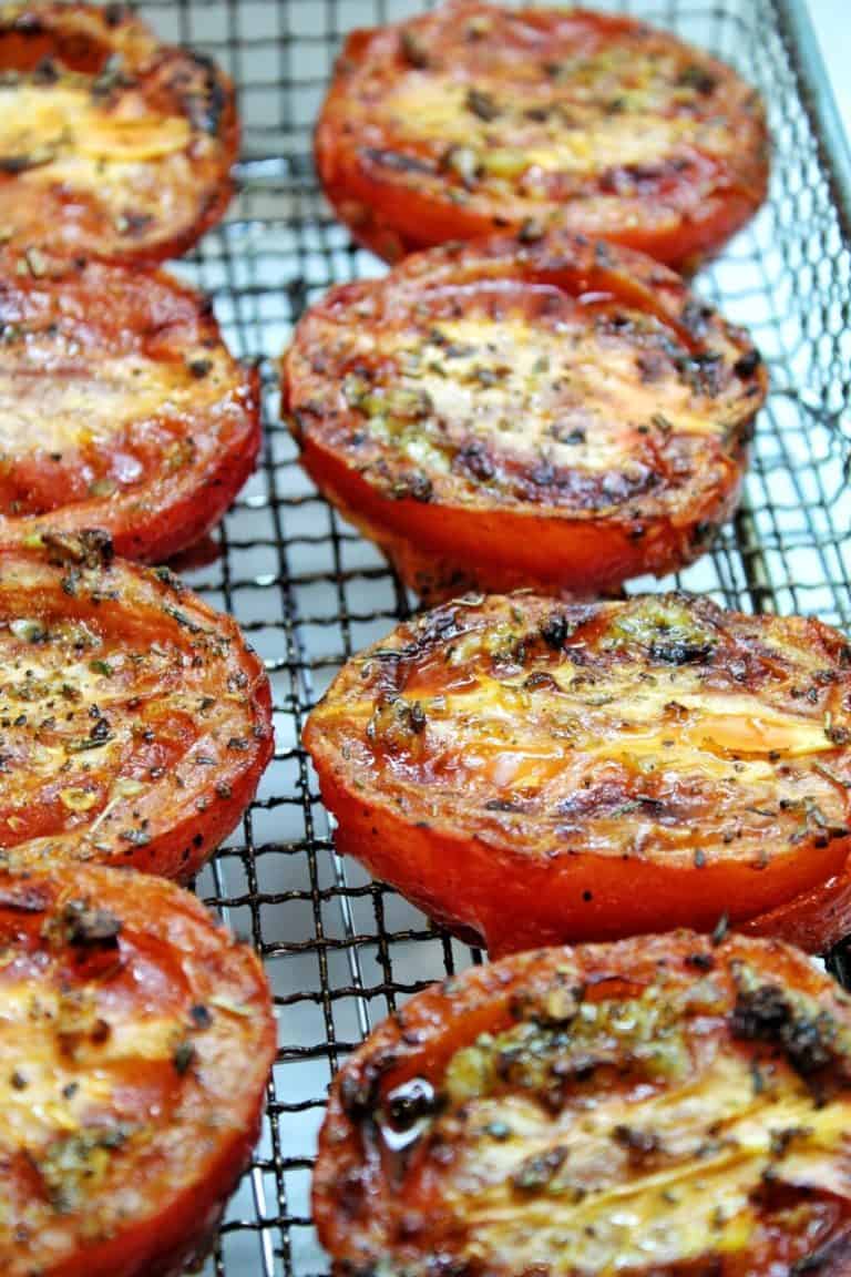 air fryer roasted tomatoes on a cooling rack