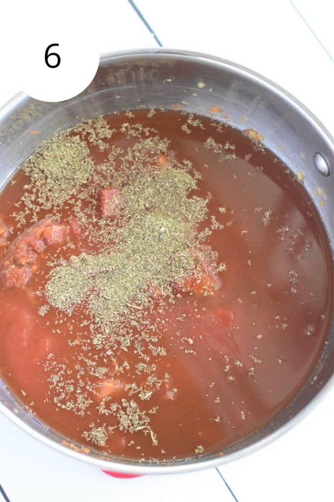 diced tomatoes, sauce, broth and seasonings added