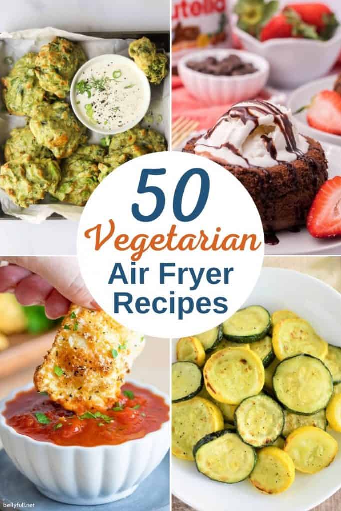 collage of 4 of the recipes in the collection with text "50 vegetarian air fryer recipes"