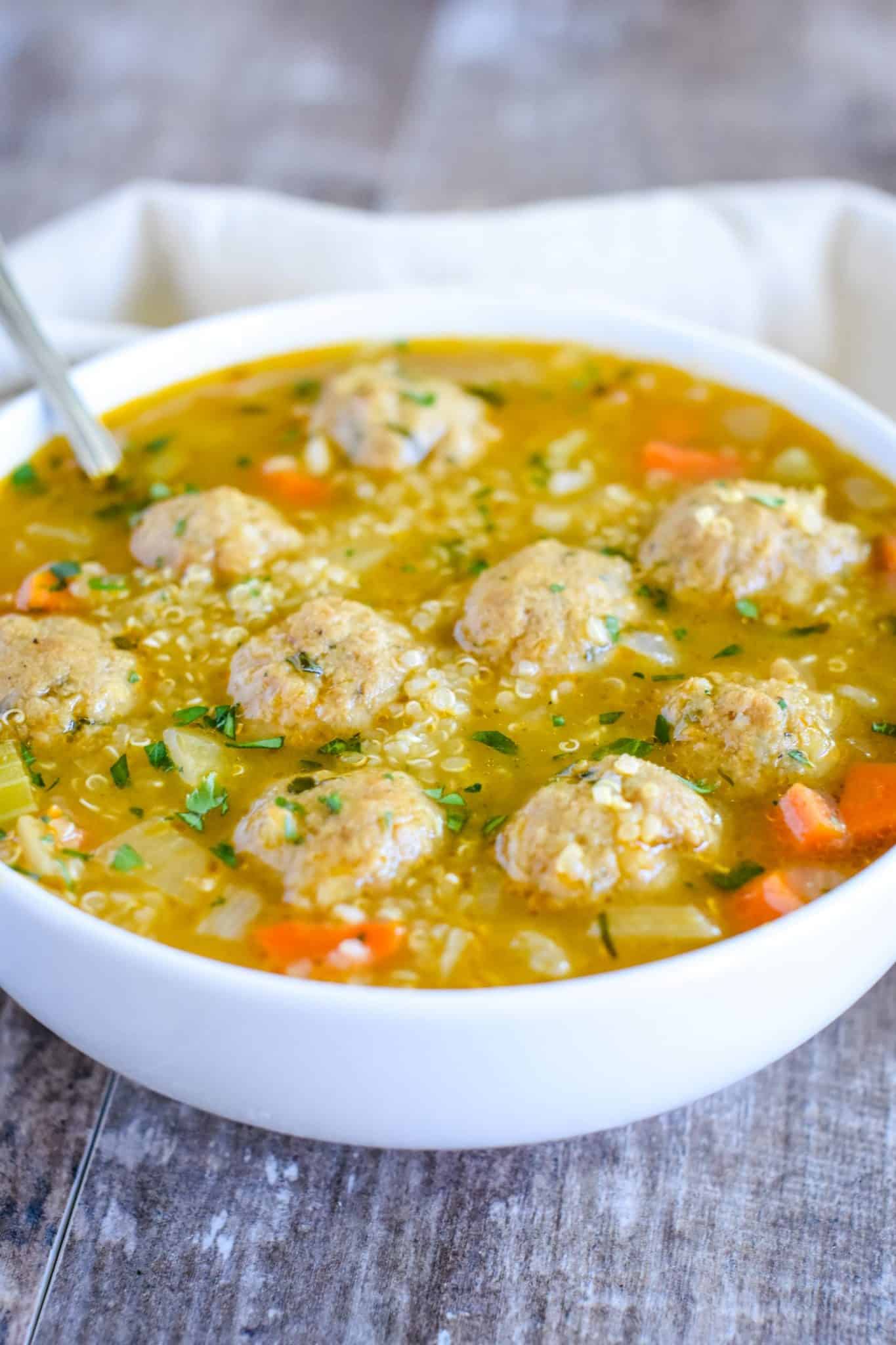 Quinoa Soup with Mini Vegan Meatballs [GF] Watch Learn Eat