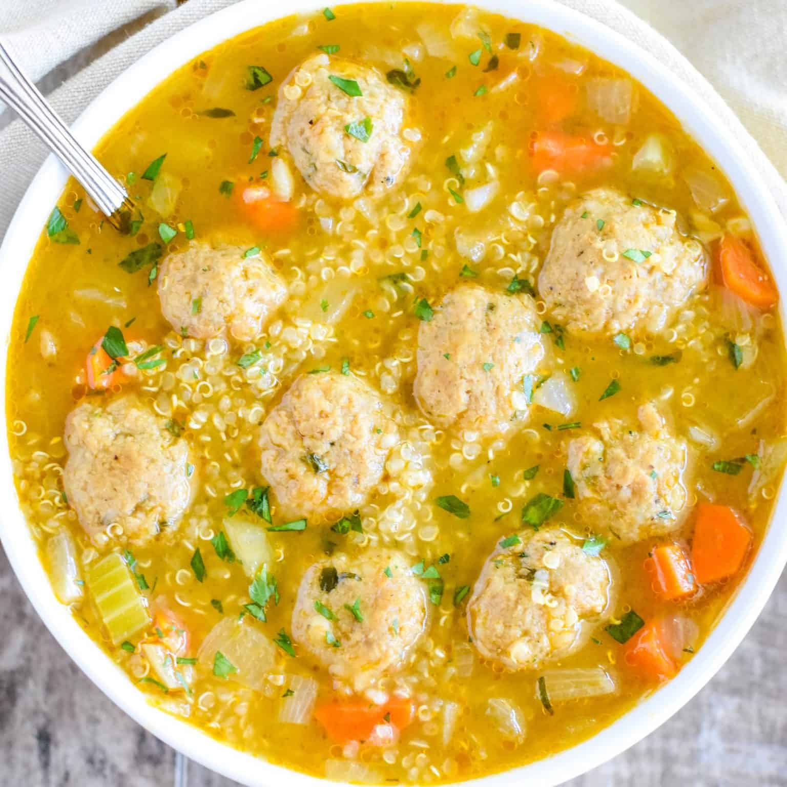 Quinoa Soup with Mini Vegan Meatballs [GF] Watch Learn Eat