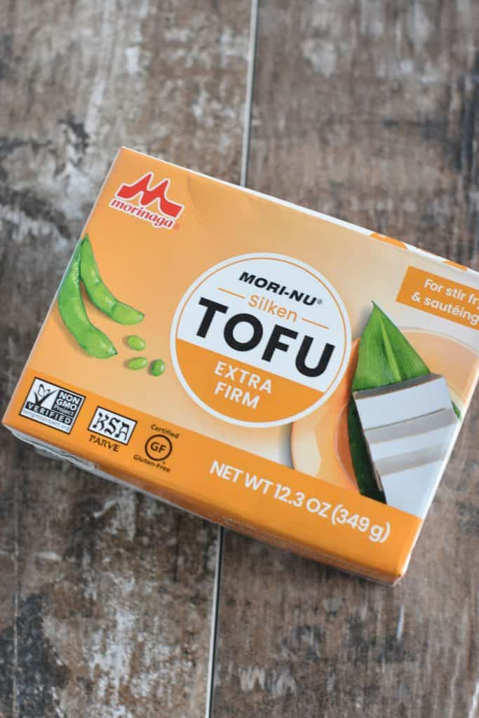 overhead of container of silken tofu