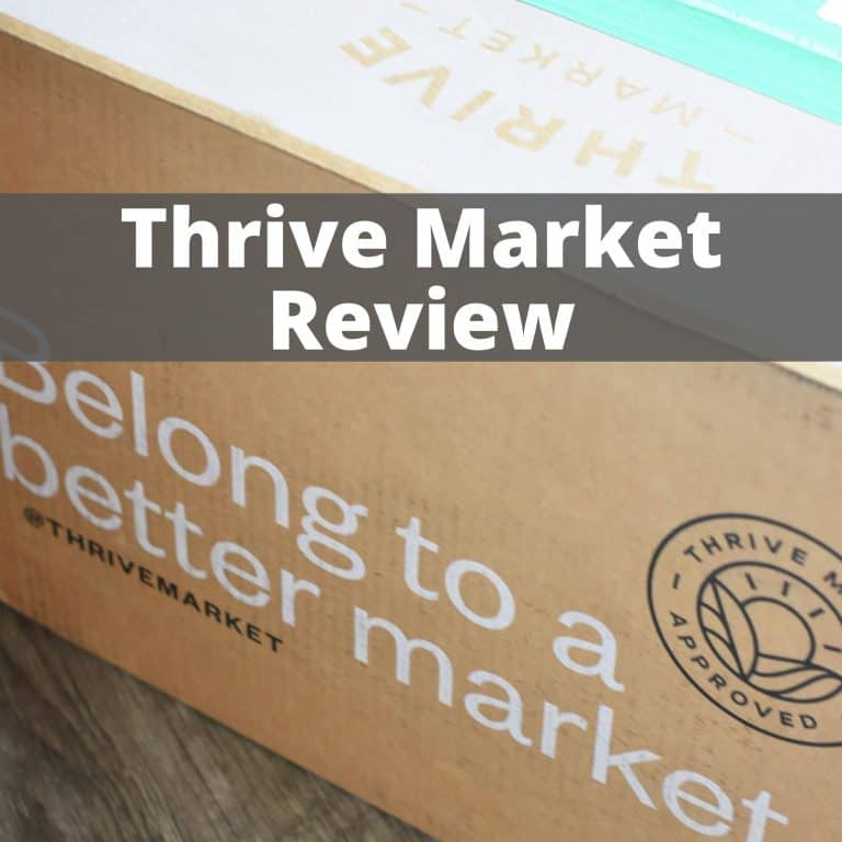 featured image showing Thrive Market box with text title overlay of Thrive Market Review