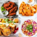 Collage of four vegan tofu recipes.