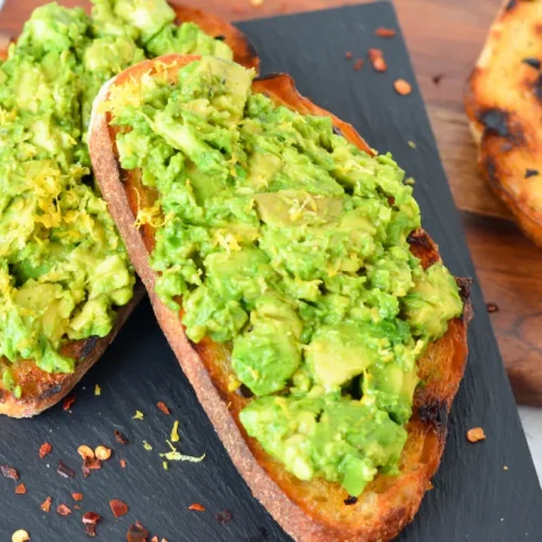 Avocado on grilled bread.