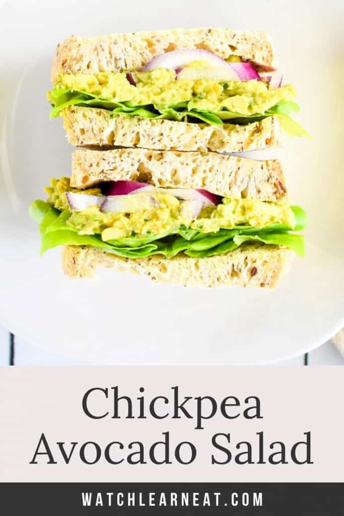 Pin showing sandwich on a plate with text title overlay.