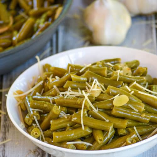 Garlic Parmesan Canned Green Beans in a bowl.