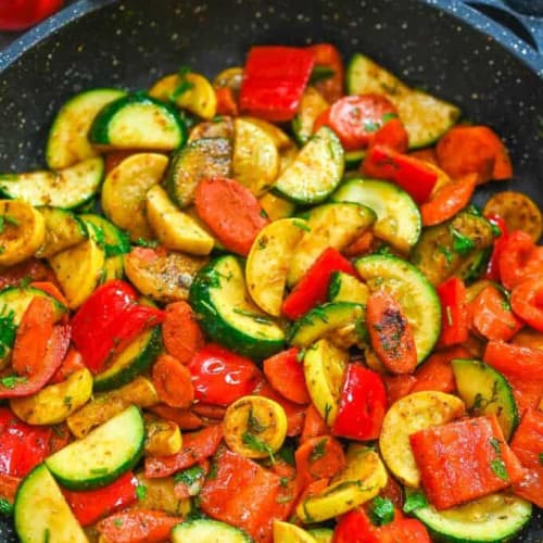 Simple Sauteed Vegetables in a pan.