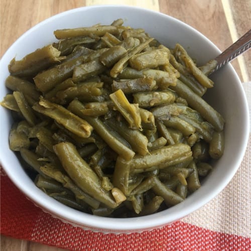 Southern Green Beans in a white bowl.