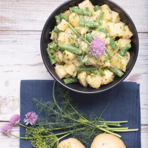 Vegan Instant Pot Potato Salad with Green Beans in a bowl.