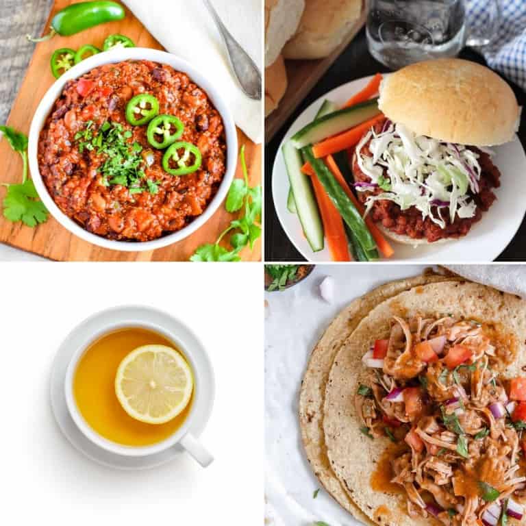 Collage of four Vegetarian Crockpot recipes.