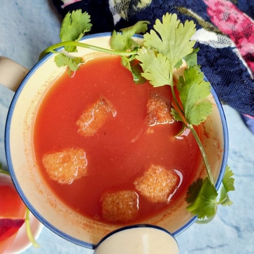 Tomato soup in a bowl.