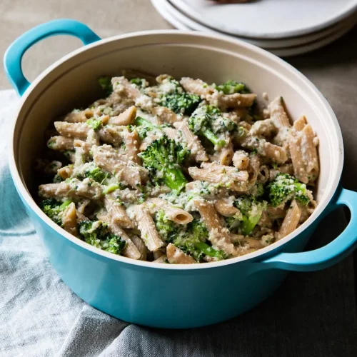 Vegan Broccoli Pasta Recipe in a pot.