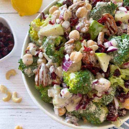 broccoli cranberry salad in a bowl.