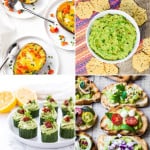 Collage of four avocado appetizers recipes.