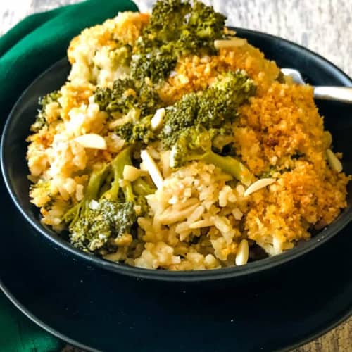 broccoli rice casserole in a bowl.