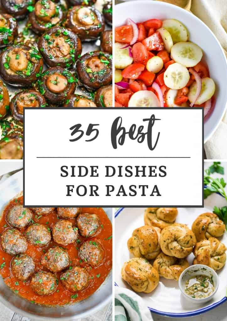 Collage of four best side dishes for pasta with text title overlay.