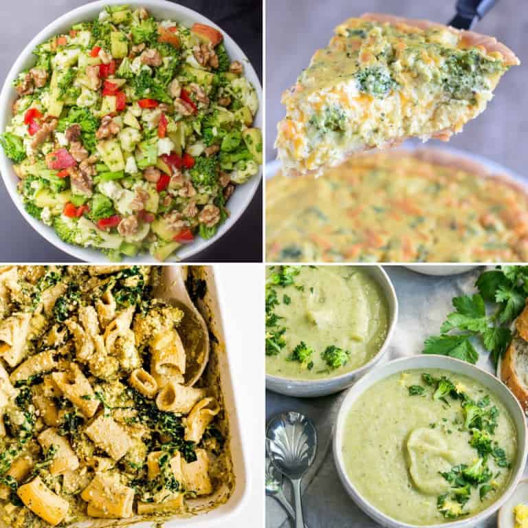 Collage of four best vegan broccoli recipes.