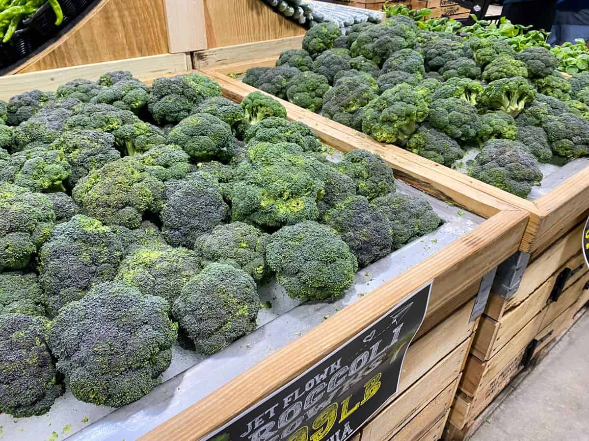 Broccoli on display in supermarket.
