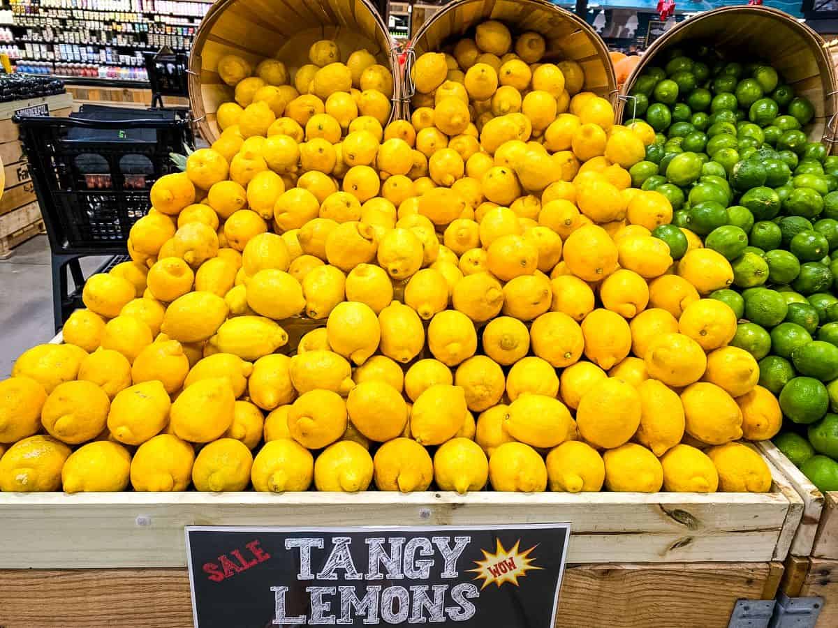 Lemons for sale in supermarket.