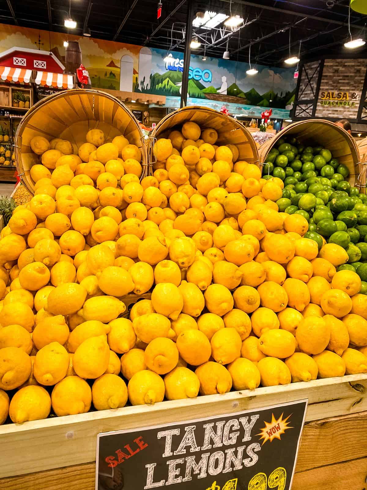 Lemons in supermarket for sale.