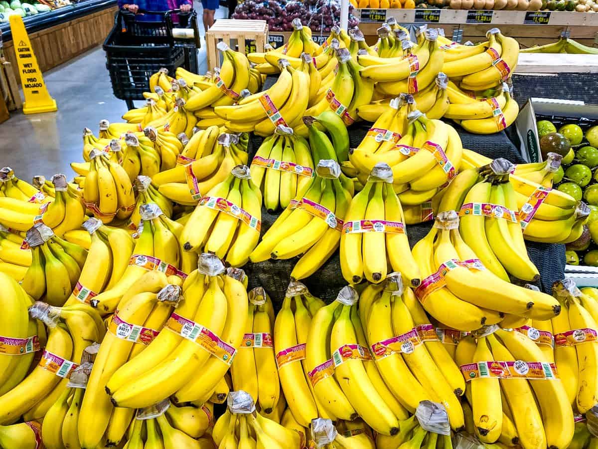 Ripe bananas for sale in supermarket.