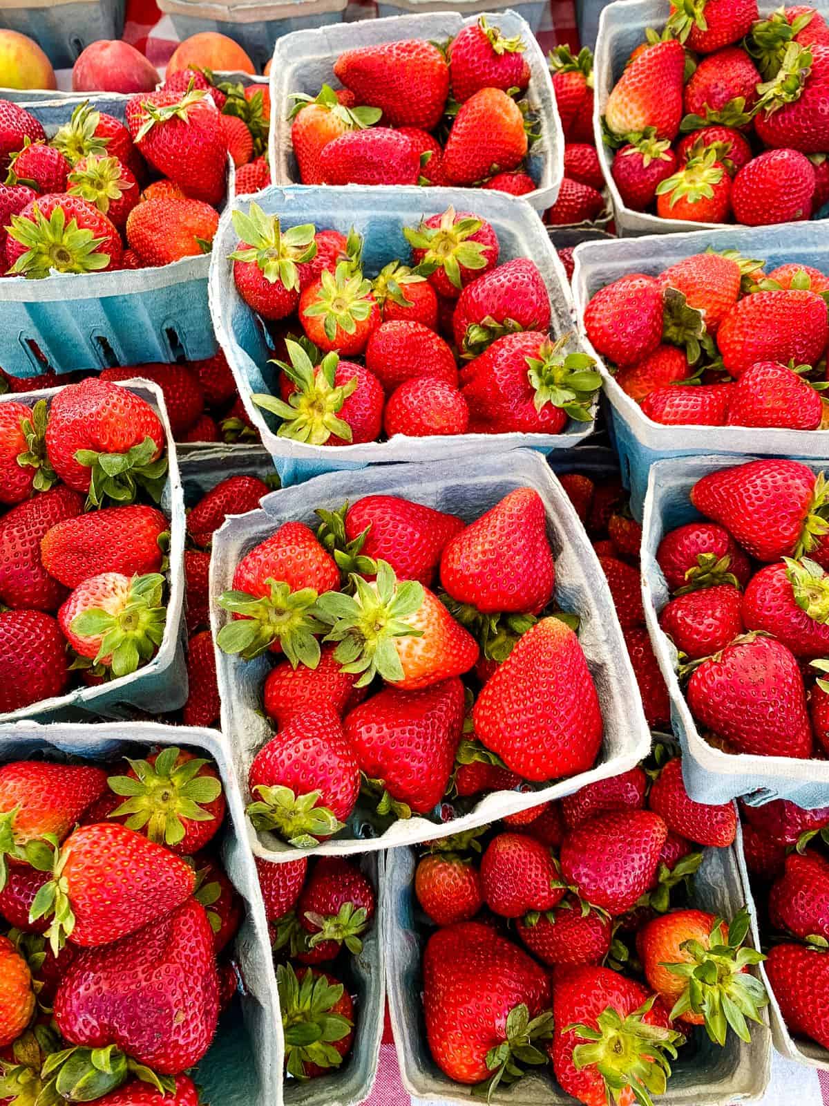 Strawberries for sale at farmers market.
