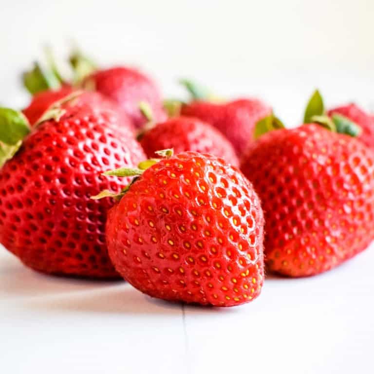 Strawberries on table.