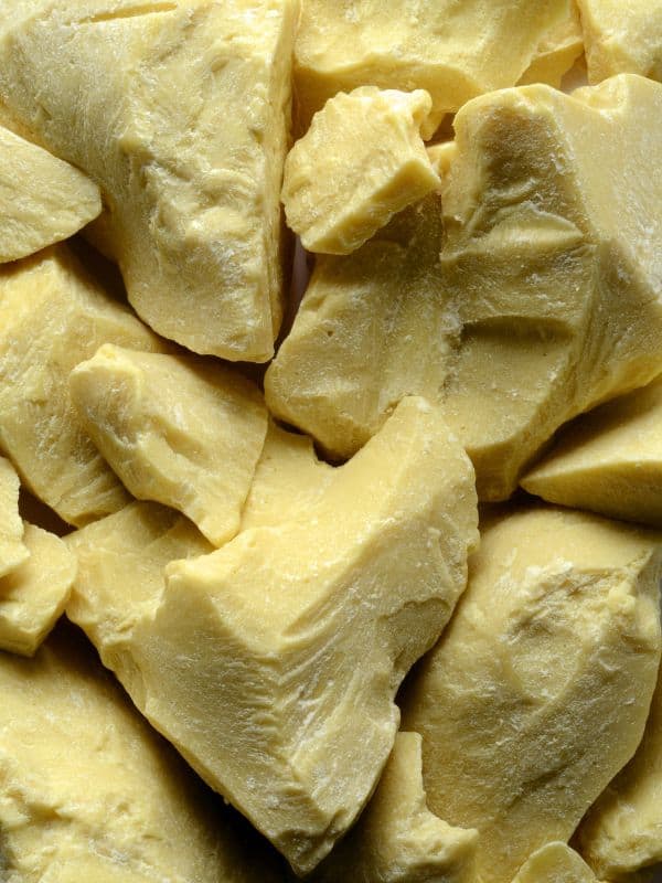 close up view of chunks of cocoa butter.