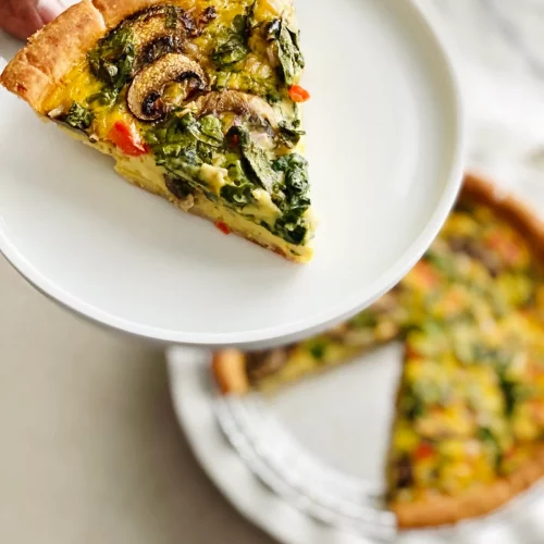 Vegan Gluten Free Quiche with Just Egg on a plate.