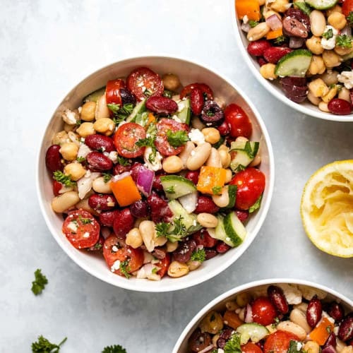 Mediterranean Bean Salad in bowls.