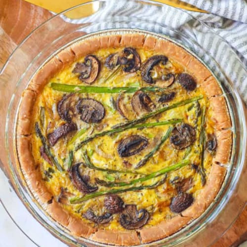 JUST Egg Quiche with Asparagus in a dish.
