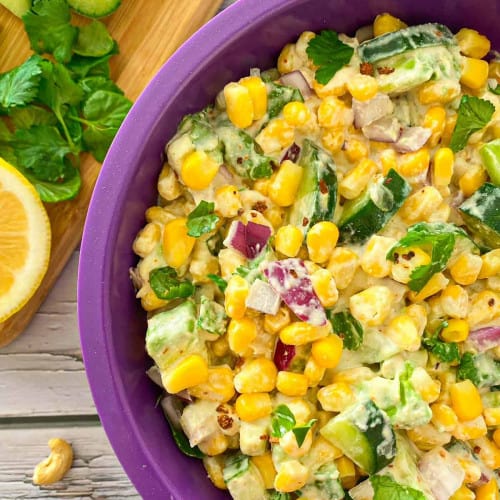 Mexican corn salad in a bowl.